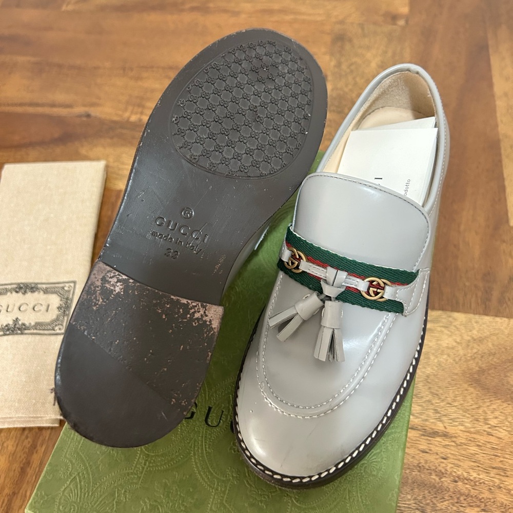Gucci Light Gray Loafers with Tassels - Picture 3 of 5
